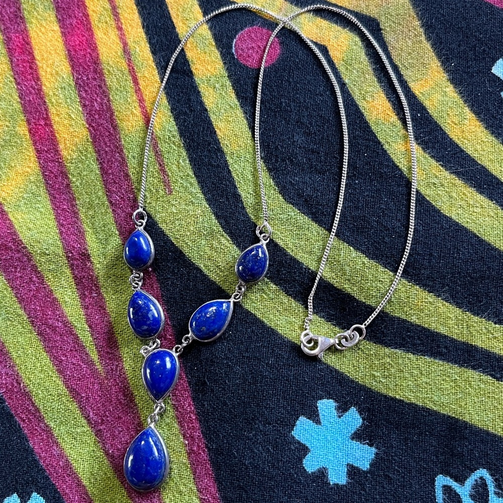 VTG Whimsigoth Lapis Lazuli Stone Sterling Silver 925 Necklace - Picture 3 of 6